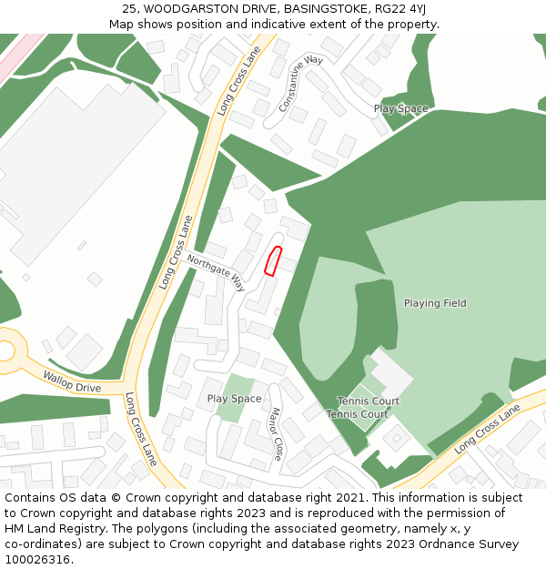 25, WOODGARSTON DRIVE, BASINGSTOKE, RG22 4YJ: Location map and indicative extent of plot