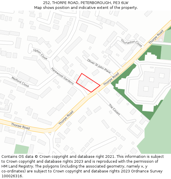 252, THORPE ROAD, PETERBOROUGH, PE3 6LW: Location map and indicative extent of plot