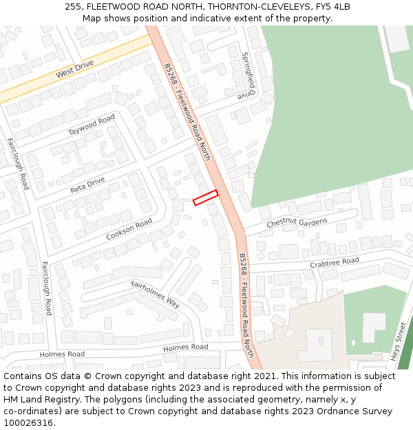 255, FLEETWOOD ROAD NORTH, THORNTON-CLEVELEYS, FY5 4LB: Location map and indicative extent of plot