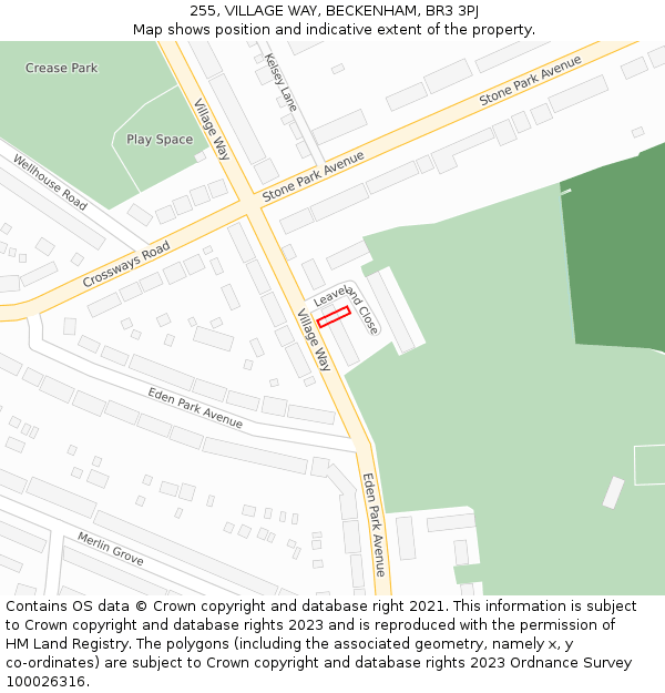 255, VILLAGE WAY, BECKENHAM, BR3 3PJ: Location map and indicative extent of plot