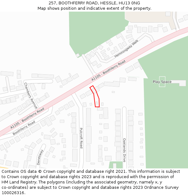 257, BOOTHFERRY ROAD, HESSLE, HU13 0NG: Location map and indicative extent of plot