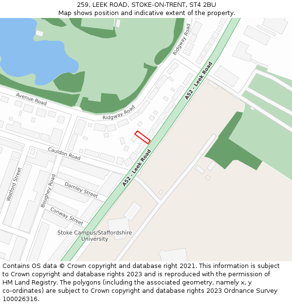 259, LEEK ROAD, STOKE-ON-TRENT, ST4 2BU: Location map and indicative extent of plot