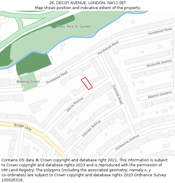 26, DECOY AVENUE, LONDON, NW11 0ET: Location map and indicative extent of plot