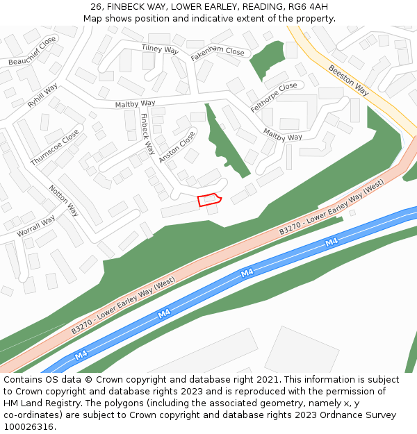 26, FINBECK WAY, LOWER EARLEY, READING, RG6 4AH: Location map and indicative extent of plot