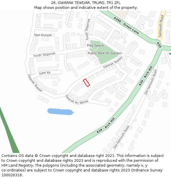 26, GWARAK TEWDAR, TRURO, TR1 2FL: Location map and indicative extent of plot