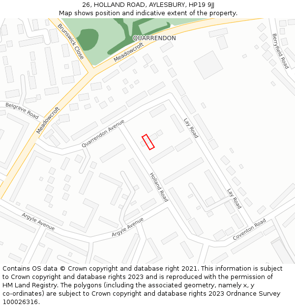 26, HOLLAND ROAD, AYLESBURY, HP19 9JJ: Location map and indicative extent of plot