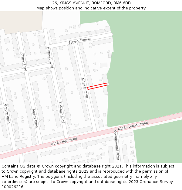 26, KINGS AVENUE, ROMFORD, RM6 6BB: Location map and indicative extent of plot