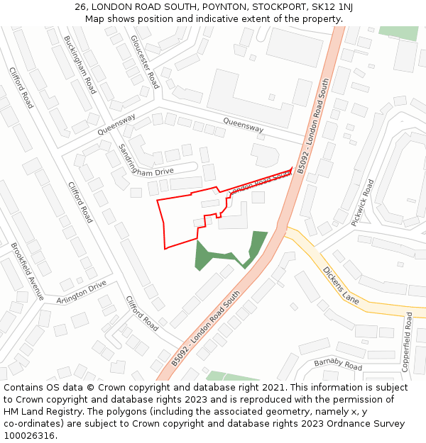 26, LONDON ROAD SOUTH, POYNTON, STOCKPORT, SK12 1NJ: Location map and indicative extent of plot