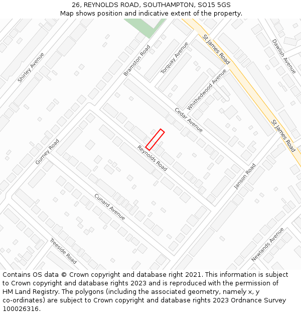 26, REYNOLDS ROAD, SOUTHAMPTON, SO15 5GS: Location map and indicative extent of plot