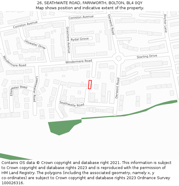 26, SEATHWAITE ROAD, FARNWORTH, BOLTON, BL4 0QY: Location map and indicative extent of plot