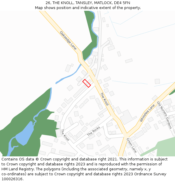 26, THE KNOLL, TANSLEY, MATLOCK, DE4 5FN: Location map and indicative extent of plot
