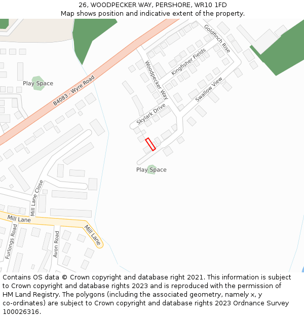 26, WOODPECKER WAY, PERSHORE, WR10 1FD: Location map and indicative extent of plot
