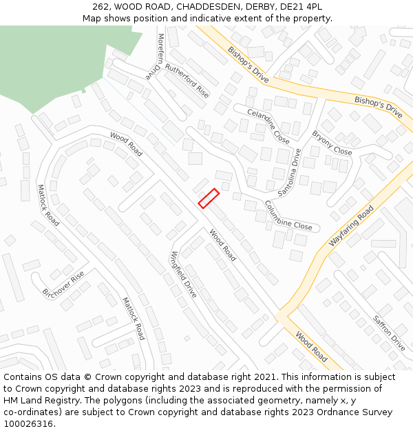262, WOOD ROAD, CHADDESDEN, DERBY, DE21 4PL: Location map and indicative extent of plot
