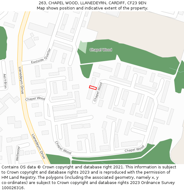 263, CHAPEL WOOD, LLANEDEYRN, CARDIFF, CF23 9EN: Location map and indicative extent of plot