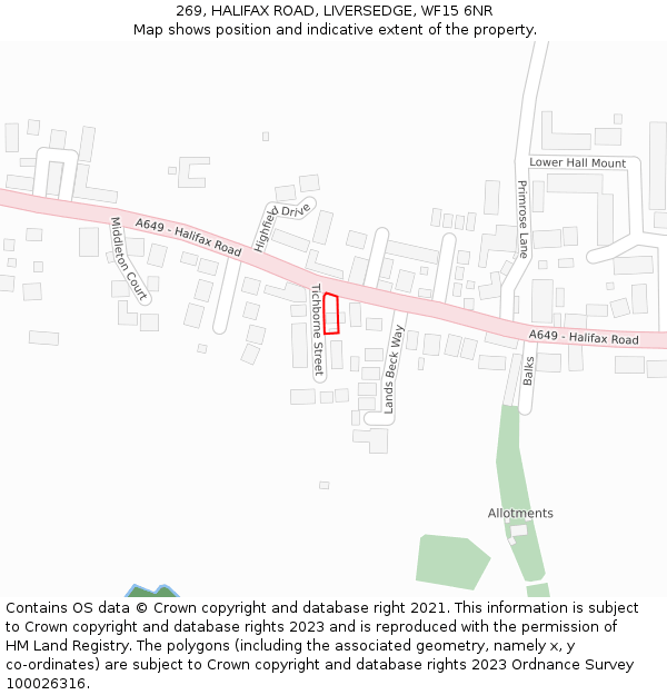269, HALIFAX ROAD, LIVERSEDGE, WF15 6NR: Location map and indicative extent of plot