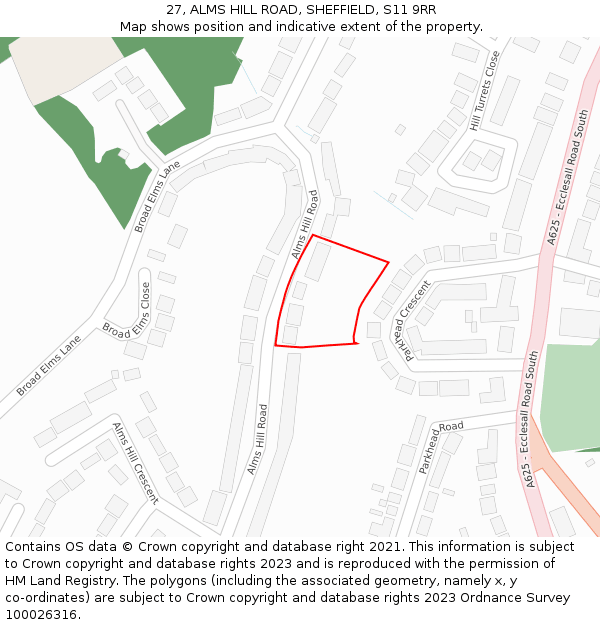 27, ALMS HILL ROAD, SHEFFIELD, S11 9RR: Location map and indicative extent of plot