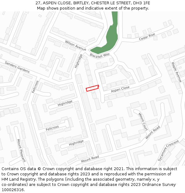 27, ASPEN CLOSE, BIRTLEY, CHESTER LE STREET, DH3 1FE: Location map and indicative extent of plot