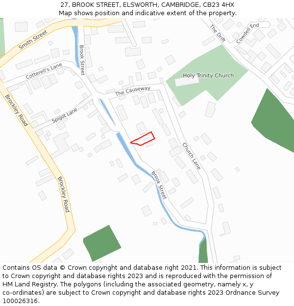 27, BROOK STREET, ELSWORTH, CAMBRIDGE, CB23 4HX: Location map and indicative extent of plot