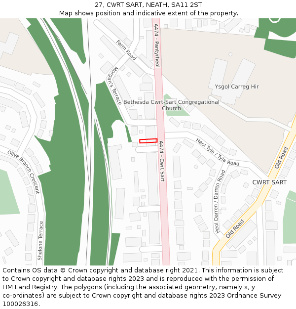 27, CWRT SART, NEATH, SA11 2ST: Location map and indicative extent of plot