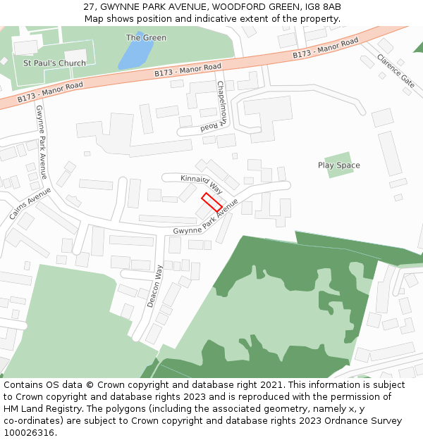 27, GWYNNE PARK AVENUE, WOODFORD GREEN, IG8 8AB: Location map and indicative extent of plot