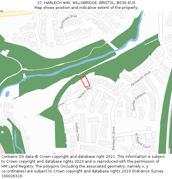 27, HARLECH WAY, WILLSBRIDGE, BRISTOL, BS30 6US: Location map and indicative extent of plot