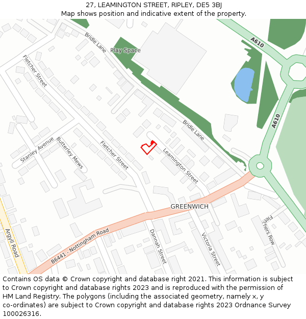 27, LEAMINGTON STREET, RIPLEY, DE5 3BJ: Location map and indicative extent of plot