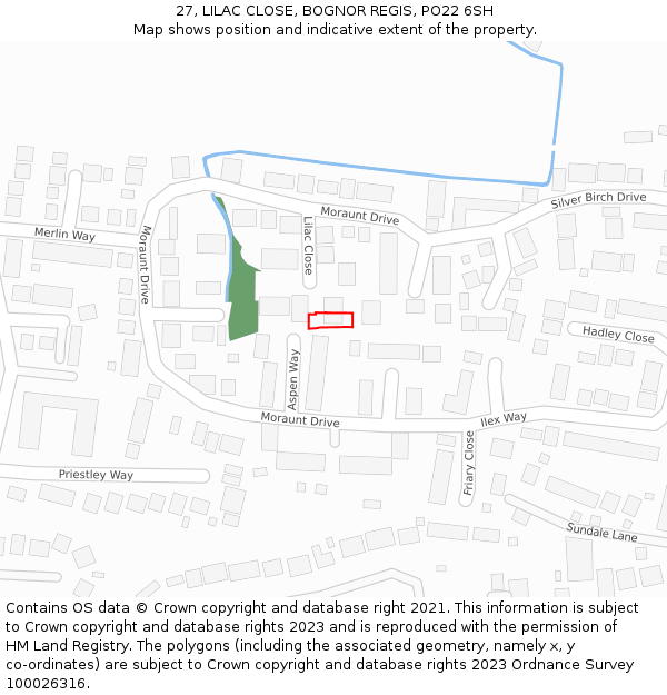 27, LILAC CLOSE, BOGNOR REGIS, PO22 6SH: Location map and indicative extent of plot