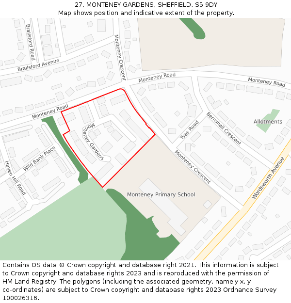 27, MONTENEY GARDENS, SHEFFIELD, S5 9DY: Location map and indicative extent of plot