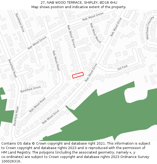 27, NAB WOOD TERRACE, SHIPLEY, BD18 4HU: Location map and indicative extent of plot