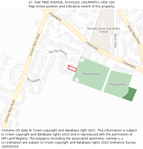 27, OAK TREE AVENUE, SCHOLES, HOLMFIRTH, HD9 1SD: Location map and indicative extent of plot