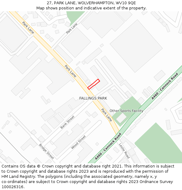 27, PARK LANE, WOLVERHAMPTON, WV10 9QE: Location map and indicative extent of plot