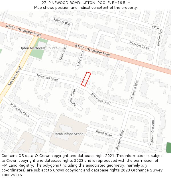 27, PINEWOOD ROAD, UPTON, POOLE, BH16 5LH: Location map and indicative extent of plot