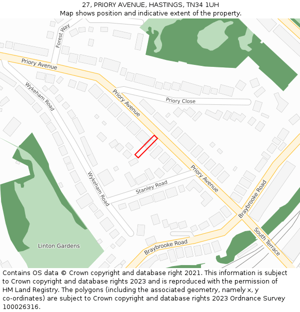 27, PRIORY AVENUE, HASTINGS, TN34 1UH: Location map and indicative extent of plot