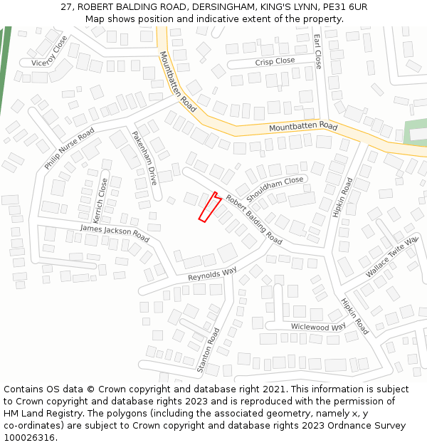 27, ROBERT BALDING ROAD, DERSINGHAM, KING'S LYNN, PE31 6UR: Location map and indicative extent of plot