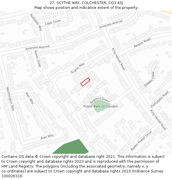 27, SCYTHE WAY, COLCHESTER, CO3 4SJ: Location map and indicative extent of plot