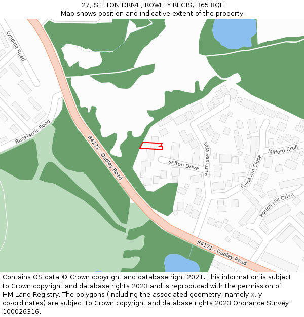 27, SEFTON DRIVE, ROWLEY REGIS, B65 8QE: Location map and indicative extent of plot