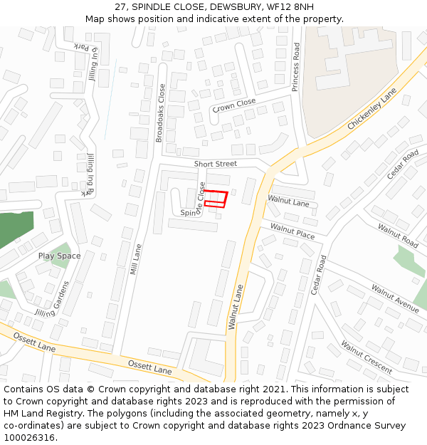 27, SPINDLE CLOSE, DEWSBURY, WF12 8NH: Location map and indicative extent of plot