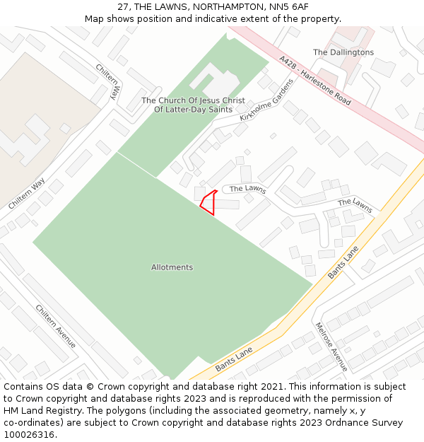27, THE LAWNS, NORTHAMPTON, NN5 6AF: Location map and indicative extent of plot