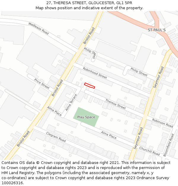 27, THERESA STREET, GLOUCESTER, GL1 5PR: Location map and indicative extent of plot