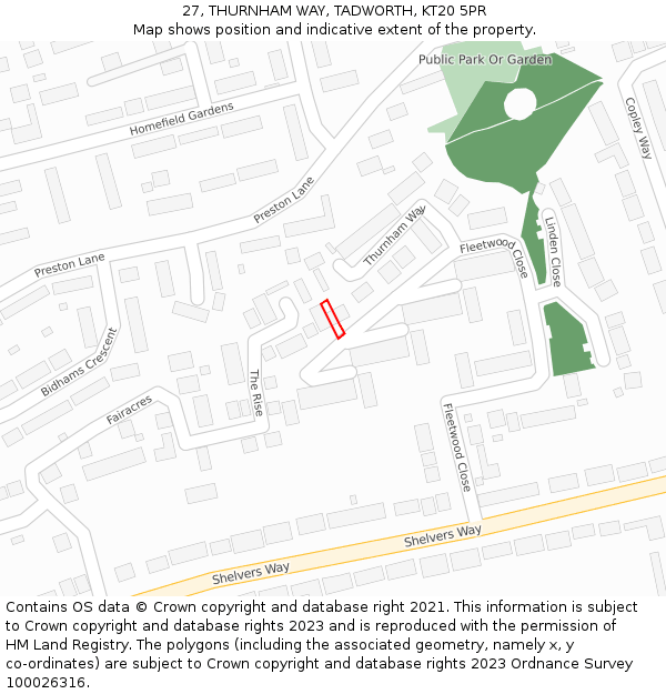27, THURNHAM WAY, TADWORTH, KT20 5PR: Location map and indicative extent of plot