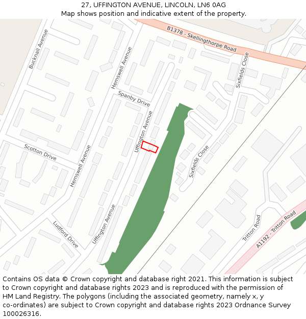 27, UFFINGTON AVENUE, LINCOLN, LN6 0AG: Location map and indicative extent of plot