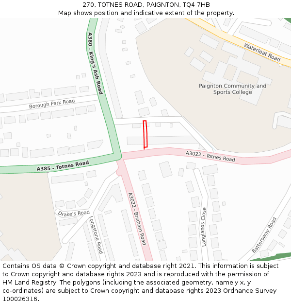 270, TOTNES ROAD, PAIGNTON, TQ4 7HB: Location map and indicative extent of plot