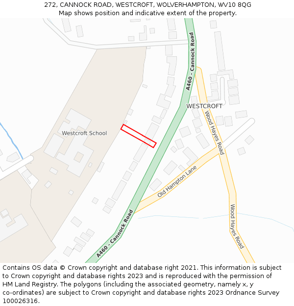 272, CANNOCK ROAD, WESTCROFT, WOLVERHAMPTON, WV10 8QG: Location map and indicative extent of plot