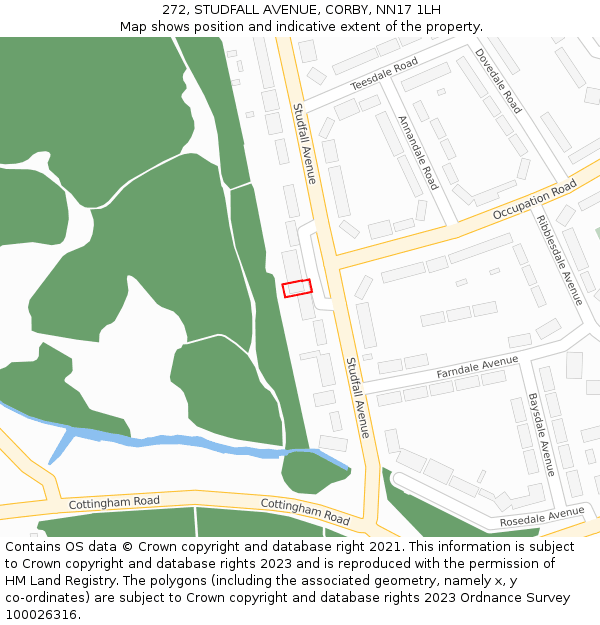 272, STUDFALL AVENUE, CORBY, NN17 1LH: Location map and indicative extent of plot