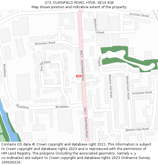 273, DUKINFIELD ROAD, HYDE, SK14 4QE: Location map and indicative extent of plot