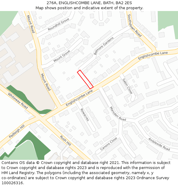 276A, ENGLISHCOMBE LANE, BATH, BA2 2ES: Location map and indicative extent of plot