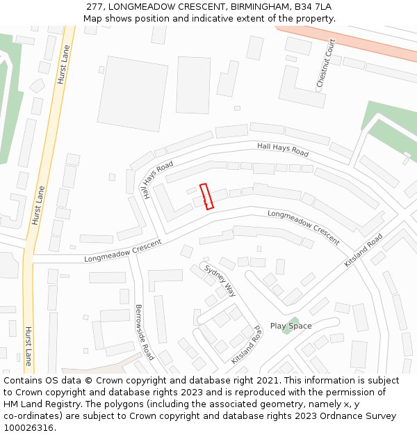 277, LONGMEADOW CRESCENT, BIRMINGHAM, B34 7LA: Location map and indicative extent of plot
