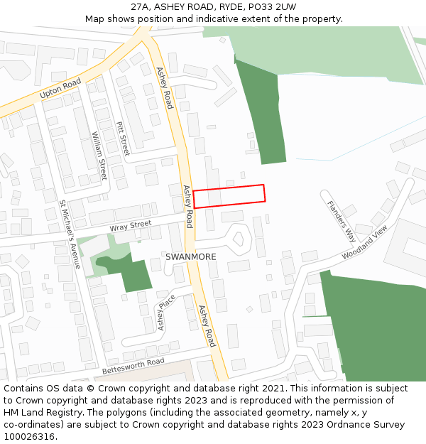 27A, ASHEY ROAD, RYDE, PO33 2UW: Location map and indicative extent of plot