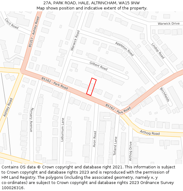 27A, PARK ROAD, HALE, ALTRINCHAM, WA15 9NW: Location map and indicative extent of plot