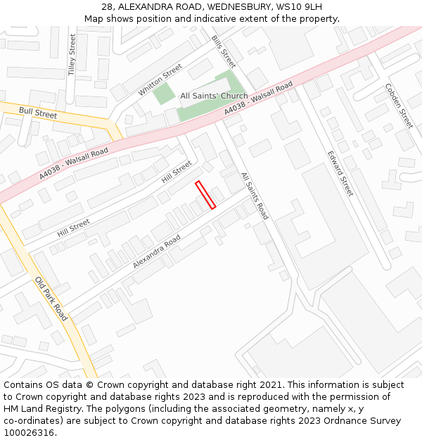 28, ALEXANDRA ROAD, WEDNESBURY, WS10 9LH: Location map and indicative extent of plot